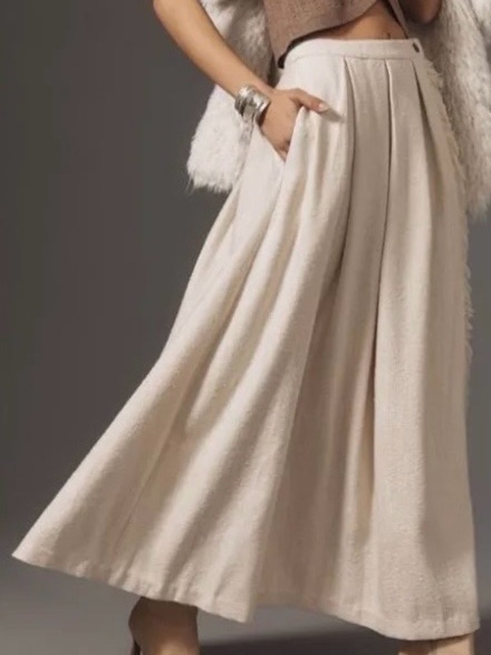Anthropology Pleaded Cream, Maxi Skirt SZ M